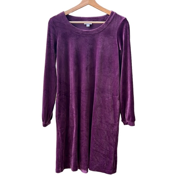 J. Jill Crushed Velvet Long Sleeve Shift Dress Tunic Huckleberry Purple Size XS - Picture 2 of 7